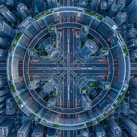Top-down Futuristic Highway Intersection