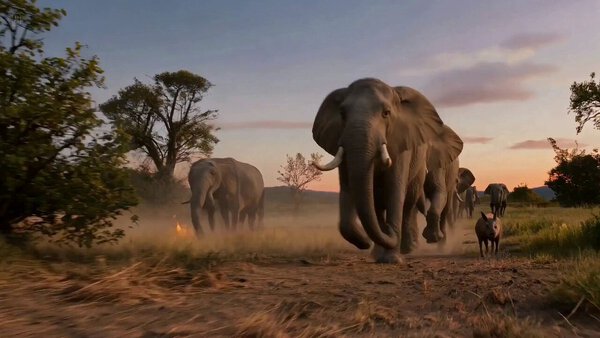 Elephants Stampede Wildfire Savanna Escape