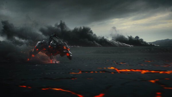 Tracking Shot Rider Armored Beast Volcanic Plain