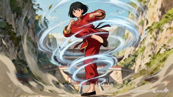 女性格闘家によるハイスピードバトルモーション、[プッシュアウト,ペデスタルアップ,下に傾ける]旋風脚の激しい演舞を最初か