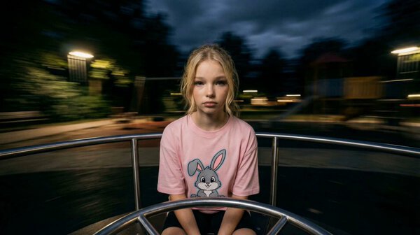 Spinning Playground Wheel at Night