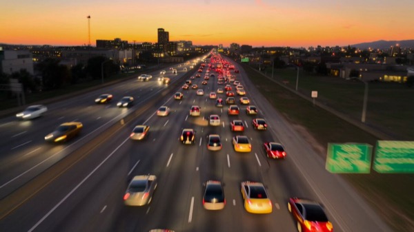 Wide Tracking Shot Busy Metropolitan Highway