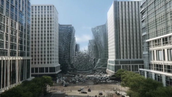 Buildings Folding Inward in Spirals