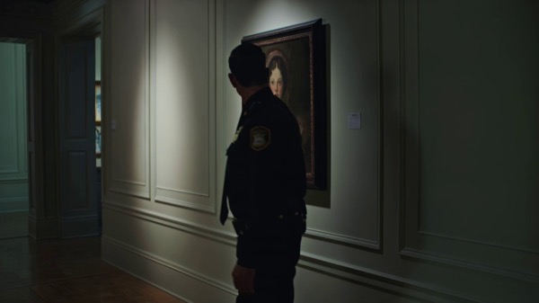 Dimly Lit Art Gallery Scene