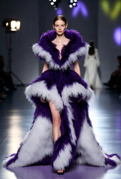 Fashion Model Purple Fur Dress