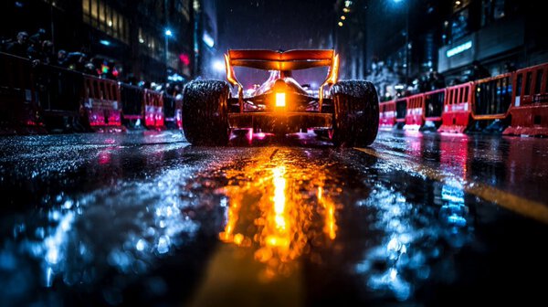 Formula Car Rain-Soaked Circuit