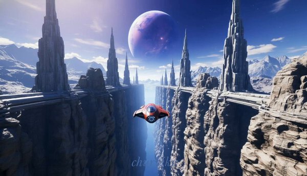 Futuristic Spacecraft Racing Canyon