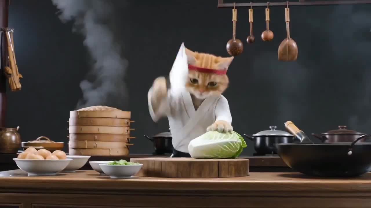 Kungfu Master Cat in Noodle Shop