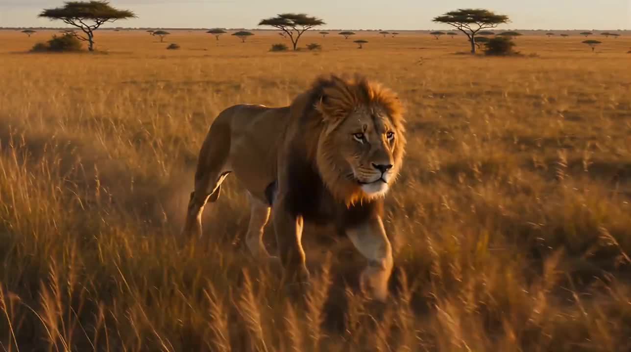 Majestic Lion Savannah Aerial Shot