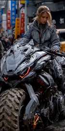 Cyberpunk Motorcycle Rainy Street