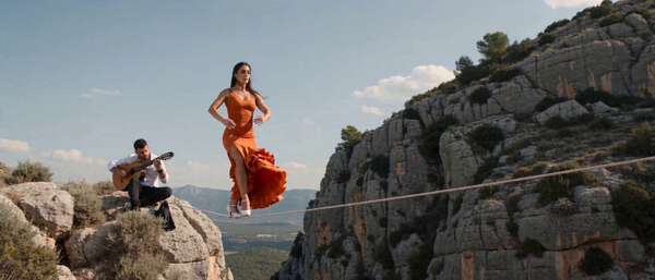 Flamenco Dancer Slackline Between Cliffs