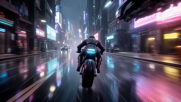 Cyberpunk City Motorbike Rider