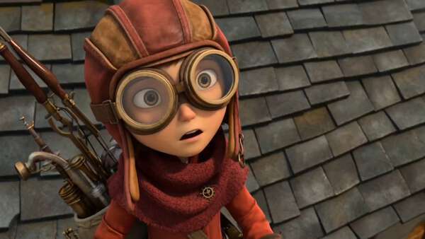 Steampunk Girl Battles Mechanical Wolf in Sky City