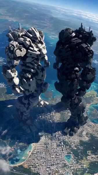 Colossal Mecha Robots Coastal Battle