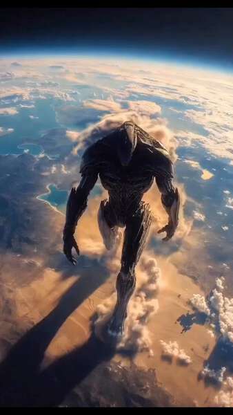 Biomechanical Alien Warrior Over Earth
