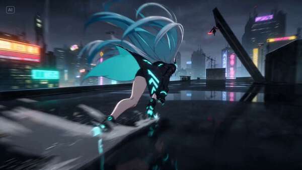 Anime Action Cyberpunk Rooftop Battle