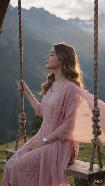 Golden Hour Swing in Mountain Landscape