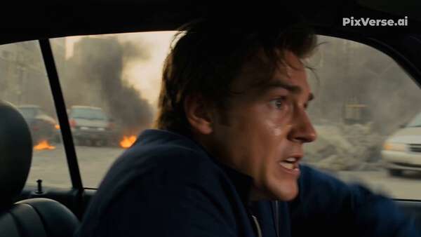 Car Chase Through Burning Cityscape