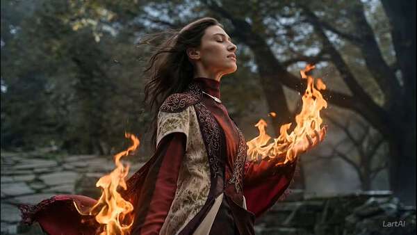 Dark Fantasy Mage Unleashes Fire Spell