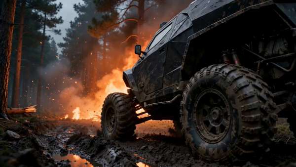 Futuristic Armored Buggy in Cataclysmic Storm