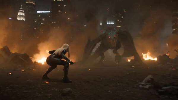 Woman vs Dragon Combat Scene