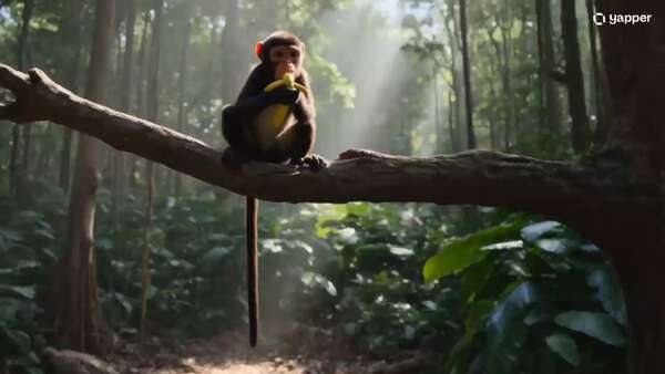 Monkey Offers Banana to Dinosaur