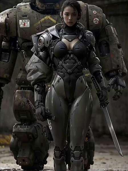 Cyberpunk Warrior with Mech