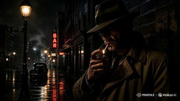 Noir Detective on Rainy Street