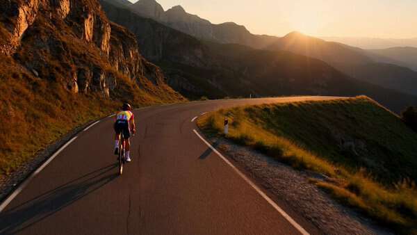 Cyclist Mountain Road Aerial Drone