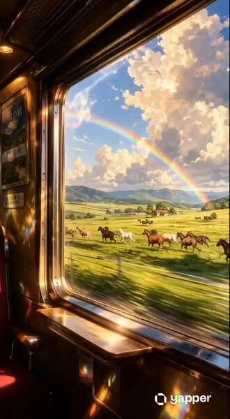 Vintage Train Horses Gallop Rainbow