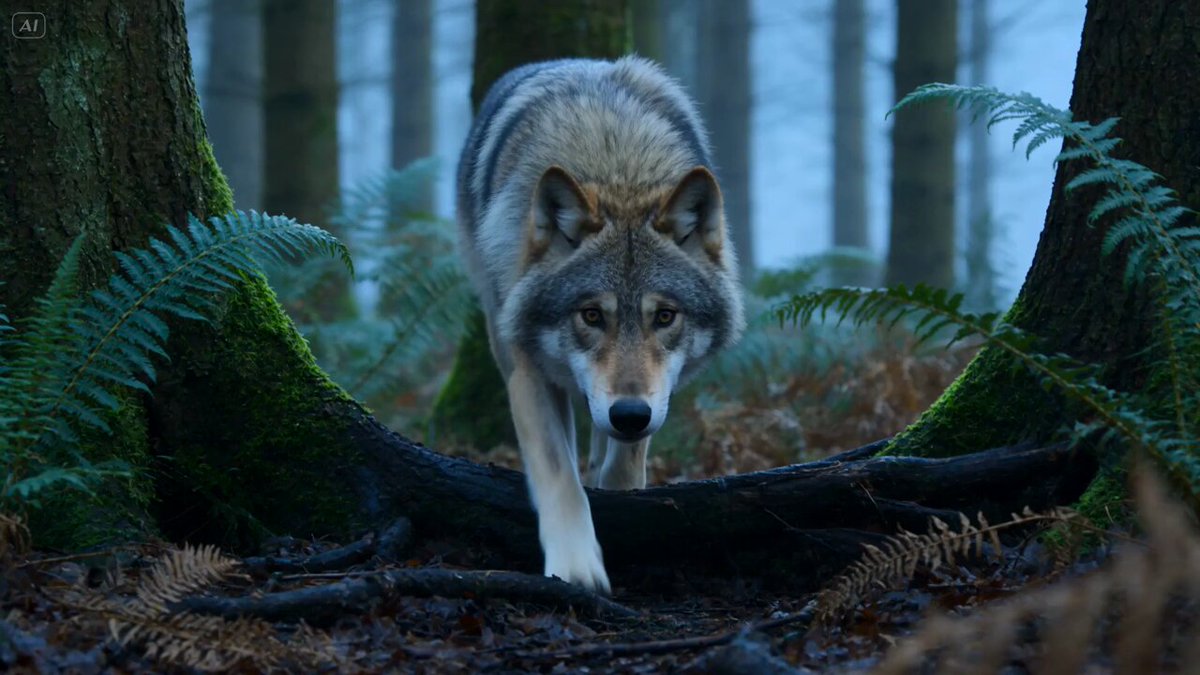 Wolf Deer Chase Forest Dawn