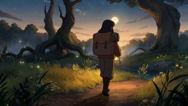 Fantasy Anime Forest Journey with Lantern