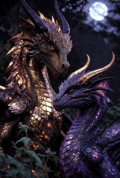 Dragons in Love Moonlit Forest