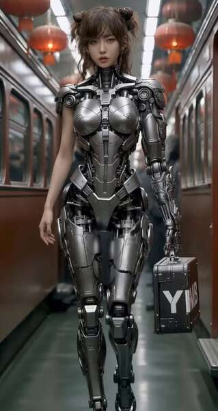 Cyberpunk Cyborg Corridor Walk
