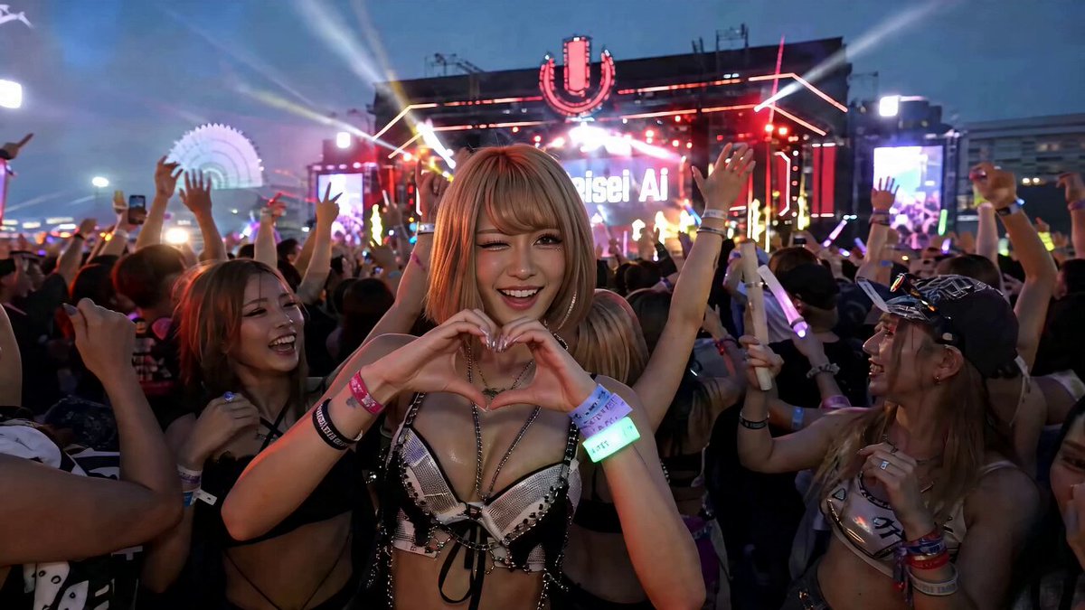 EDMフェス動画にSeedance2を使ったのですが、引用元の画像（実際はもっと多く８画像）に対して以下のようなプ...