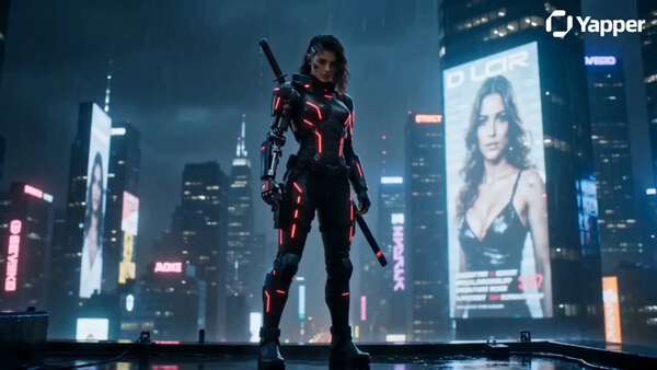 Cyberpunk Warrior Rooftop Battle